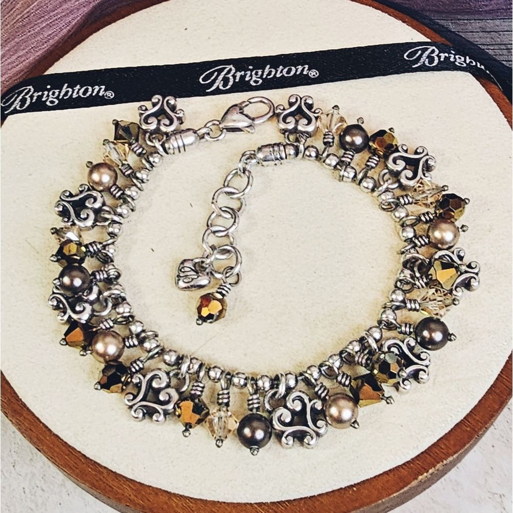 Brighton Cannes Pearl Crystal Heart Charm Bracelet